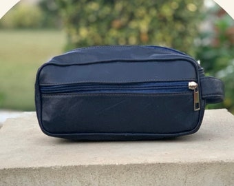 Blue Leather Toiletry Bag-Leather Dopp Kit-Leather Cosmetic Bag-Groomsmen Gift-Bridesmaid Gift-Gift For Him-Mens Shaving Kit-Travel Case