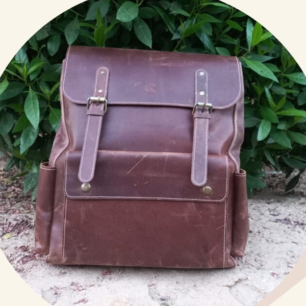 Vintage Leather Backpack-Leather Rucksack-Mens Leather Backpack-Brown Rucksack-Brown Leather Bag-Gift For Him-Leather Travel Bag-Laptop Bag