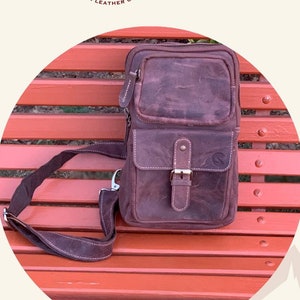 Gewachste Canvas Umhängetasche, Crossbody Bag, Crossbody Sling Bag, Leder Brusttasche, Crazy Horse Crossbody Bag, kleine Crossbody Bag