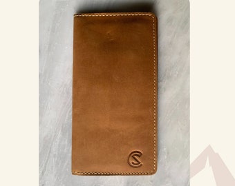 Portefeuille long en cuir pour homme - Portefeuille long à deux volets - Portefeuille long en cuir minimaliste - Portefeuille long unisexe - Cadeau fête des pères - Portefeuille à monogramme