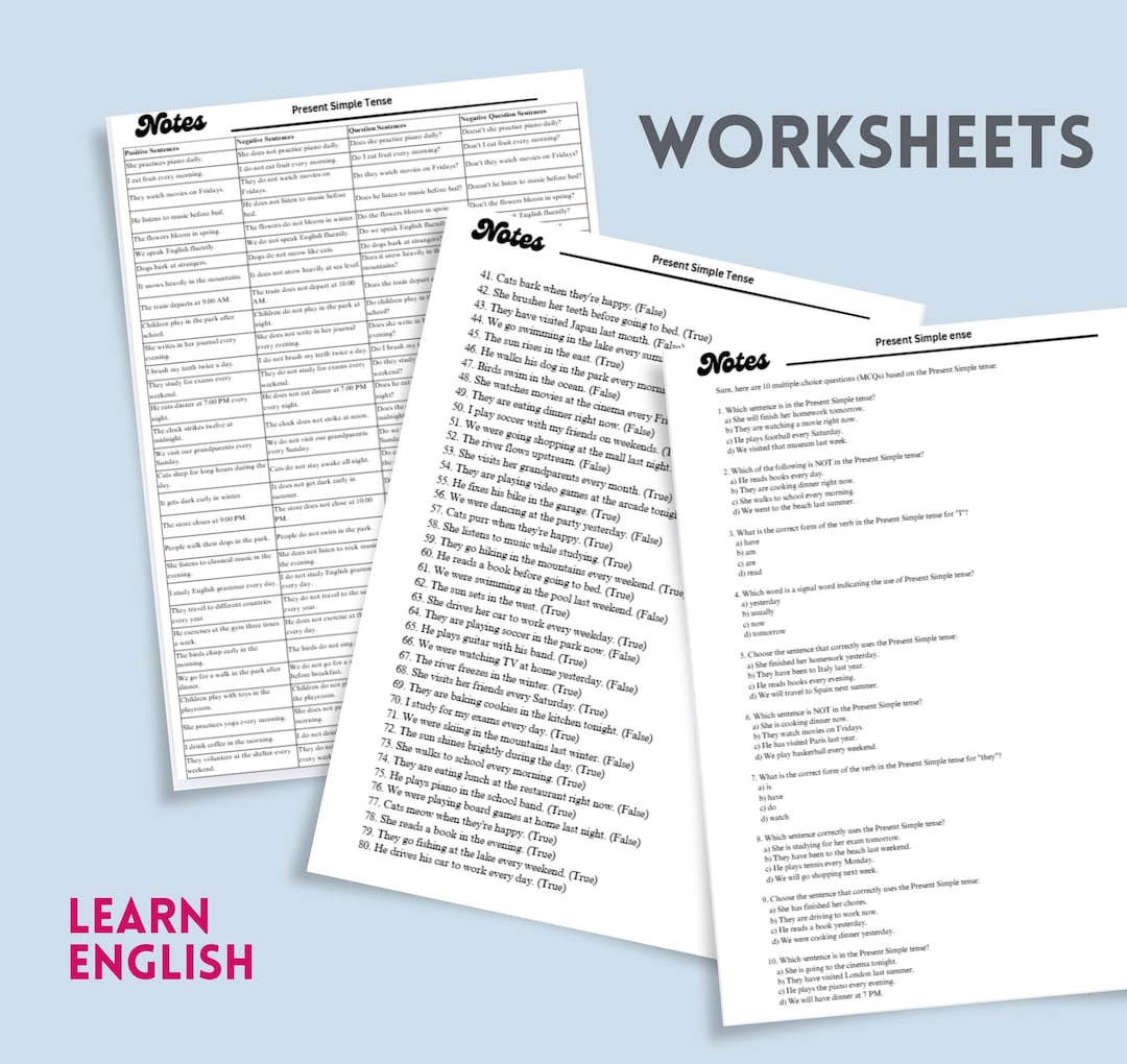 Simple Present Tense Practice Worksheet Printable – ESL Grammar ...