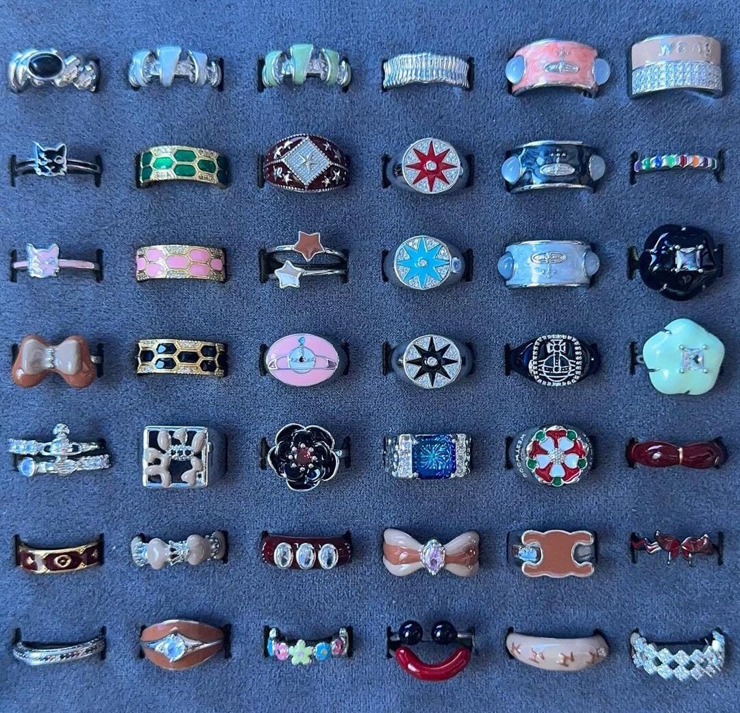 Y2K 2000s Enamel Adjustable Rings, 5&10 Mystery Ring Pack, Silver ...