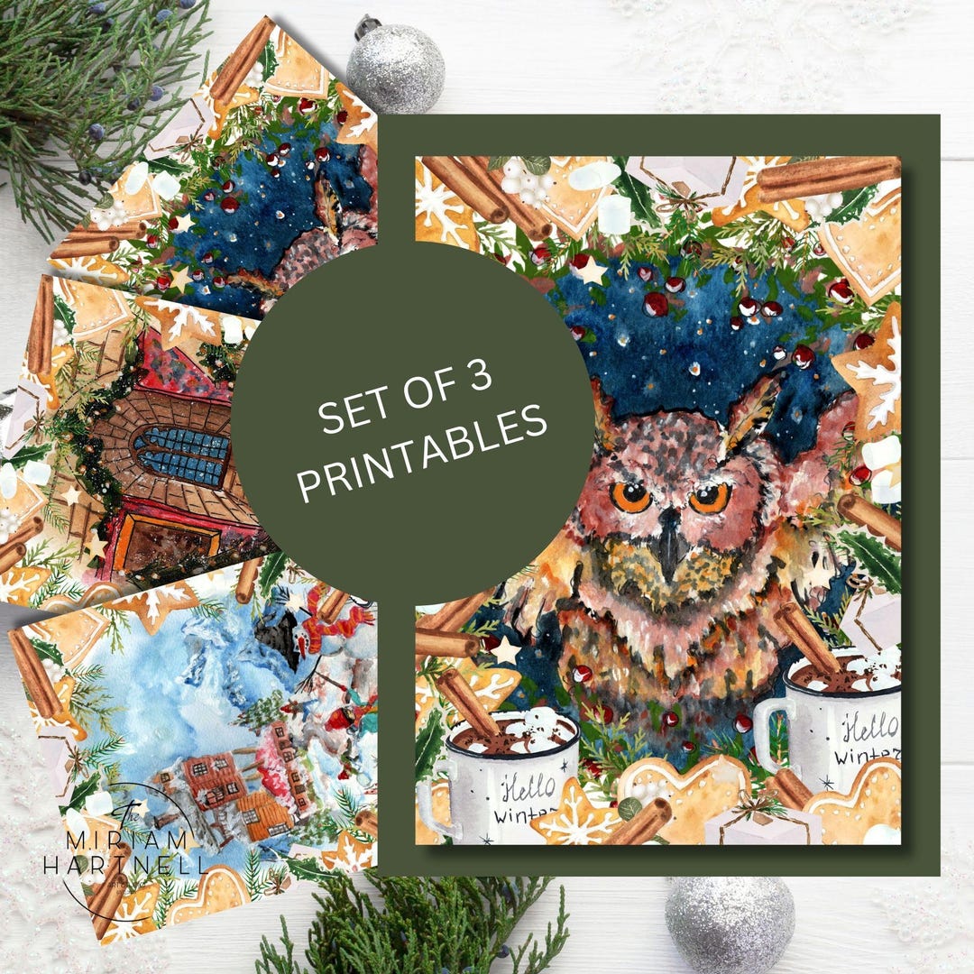 Printable Set of 3 Harry Potter Christmas Cards Bundle Winter at Burrow ...