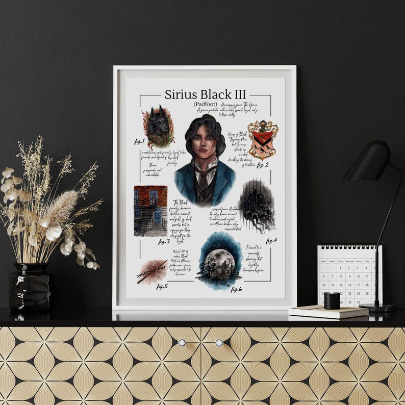 Printable Character Field Guide Bookish Gifts Sirius Black Harry Potter Hogwarts Watercolour