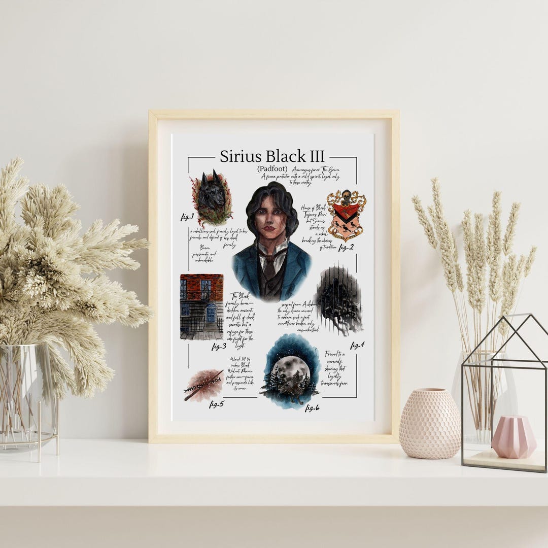 Printable Character Field Guide Bookish Gifts Sirius Black Harry Potter Hogwarts Watercolour