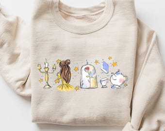 Camiseta de acuarela de la princesa Bella de Disney, camiseta de La Bella y la Bestia, Cuento tan antiguo como el tiempo, camiseta de Disney con estética femenina para viajes de chicas, Reino Mágico
