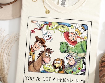Camiseta con foto retro de Pixar Toy Story "Tienes un amigo en mí", de Comfort Colors®, Toy Story Land, Bullseye, Disney Vacation 2026, a juego