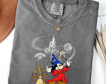 Camiseta retro de Mickey Hechicero de Comfort Colors®, camiseta de Mickey Mago de Fantasía, ropa del Castillo de Magic Kingdom, camiseta retro de Disney World