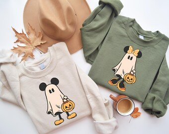 Retro Mickey Minnie Halloween Couple Shirts, Mickey Ghost Shirt, Minnie Ghost Shirt, Spooky Season Shirt, Disney Halloween