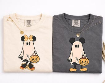 Comfort Colors® Retro Mickey Minnie Halloween Couple Shirts, Mickey Ghost Shirt, Minnie Ghost Shirt, Spooky Season Shirt, Disney Halloween
