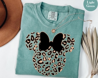 Camiseta de Minnie Mouse con estampado de leopardo Comfort Colors®, camiseta Disney para mamá, camiseta con orejas de Minnie de leopardo, camiseta de leopardo para mujer, camiseta Disney Vacation