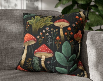 Square Mushroom Throw Pillow | Boho Throw Pillow | Square Mushroom Pillow Cover| Mushroom Home Decor | Mushroom Throw Pillowcase | Colorful