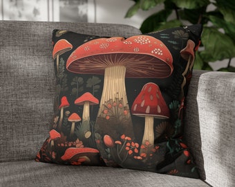 Square Mushroom Throw Pillow | Boho Throw Pillow | Square Mushroom Pillow Cover| Mushroom Home Decor | Mushroom Throw Pillowcase | Colorful