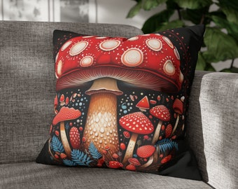 Square Mushroom Throw Pillow | Boho Throw Pillow | Square Mushroom Pillow Cover| Mushroom Home Decor | Mushroom Throw Pillowcase | Colorful