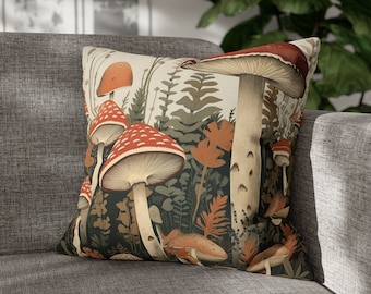 Square Mushroom Throw Pillow | Boho Throw Pillow | Square Mushroom Pillow Cover| Mushroom Home Decor | Mushroom Throw Pillowcase | Colorful