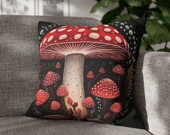 Square Mushroom Throw Pillow | Boho Throw Pillow | Square Mushroom Pillow Cover| Mushroom Home Decor | Mushroom Throw Pillowcase | Colorful