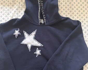 Star Patchwork Hoodie Embroidered Stars Patchwork Hoodie Trendy Hoodie Sweatshirt Custom Apparel Triple Hearts Patchwork hoodie Birthday Gif