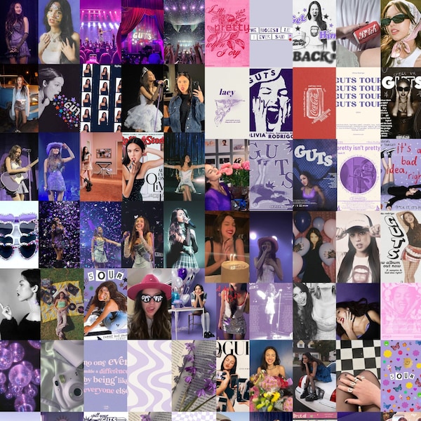100 PCS Olivia Rodrigo Aesthetic Poster Collage | Sour Tour | Guts Tour | Purple Aesthetic | Olivia Rodrigo Poster | College Dorm Decor
