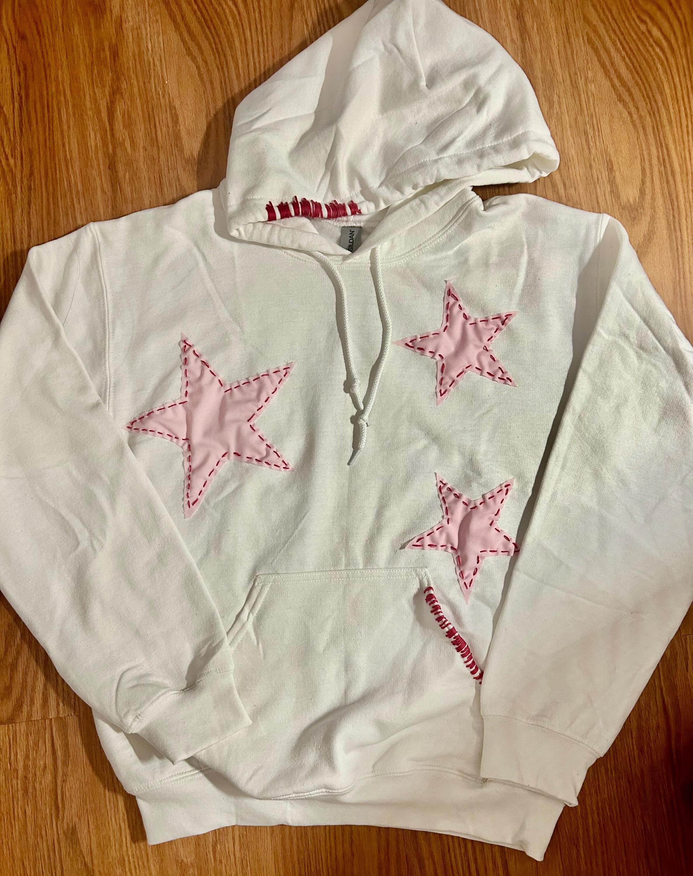 HLTLoungeDrawstringHoodie♡ Star Patchwork Hoodie Embroidered Stars Patchwork Hoodie