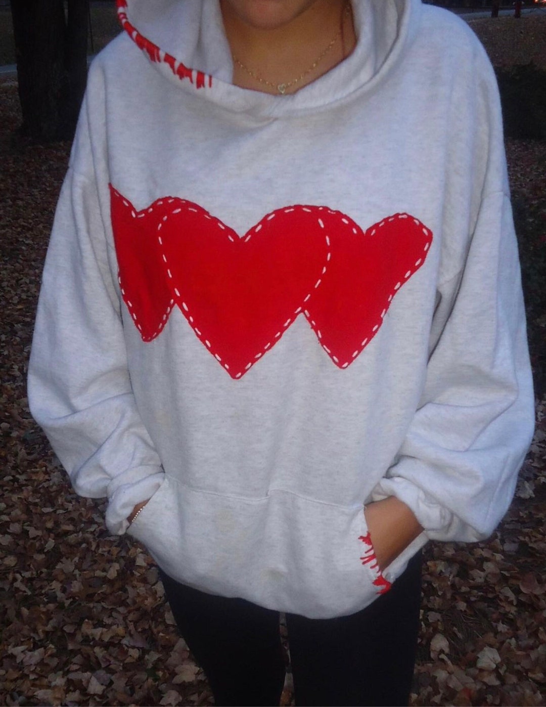 Triple Hearts Patchwork Hoodie Embroidered Heart Patchwork Hoodie ...