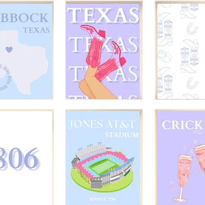Texas Tech Wall Posters for Dorms and Apartment Decor Big Red Preppy College Dorm Decor Lubbock Texas Set of 6 aesthetic dorm decor- DIGITAL