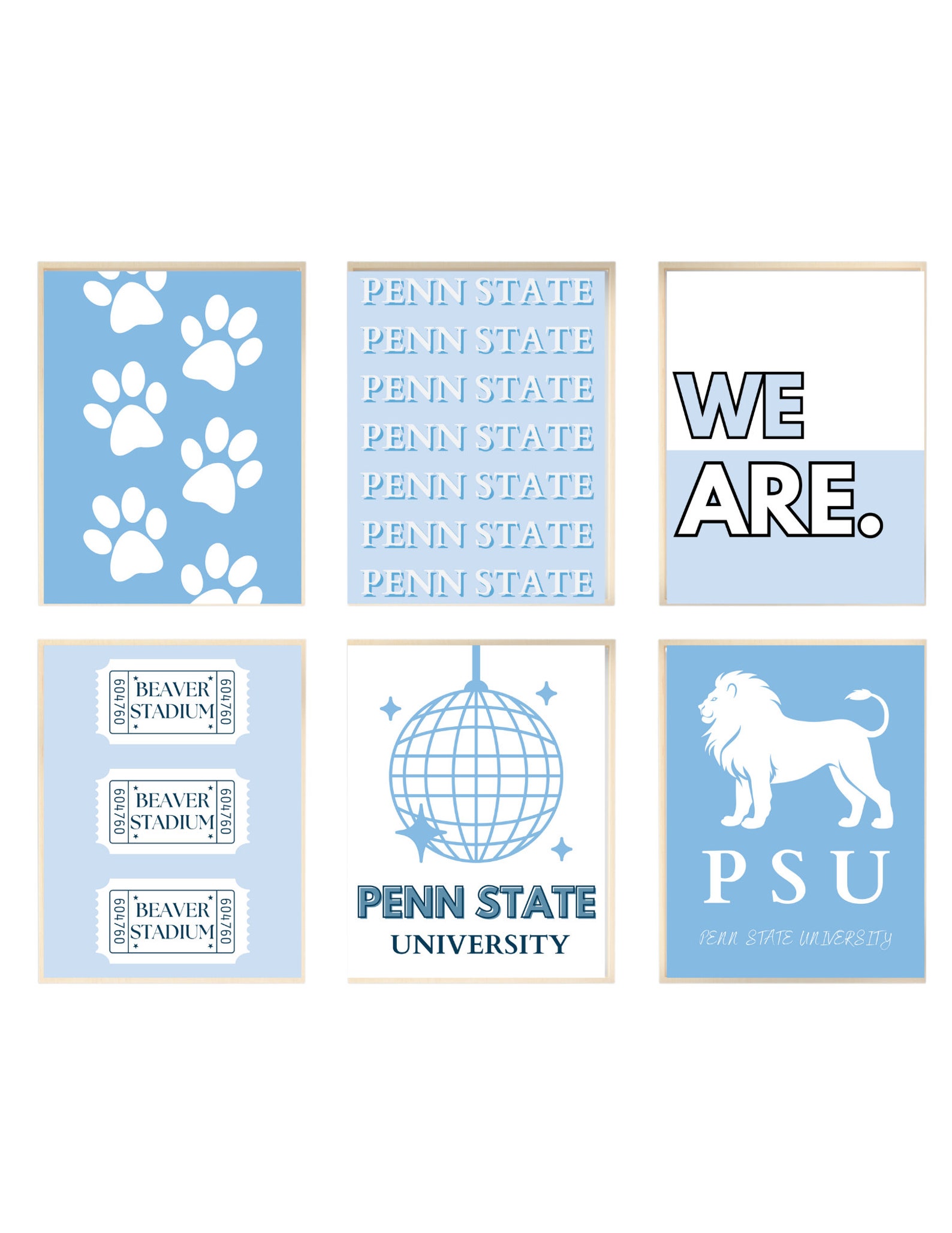 Penn State Wall Prints Dorm Decor Blue and White Lions Decor for