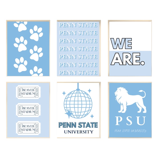Penn State Wall Prints Dorm Decor Blue and White Lions Decor for Freshman Dorms Apartment Decor PSU Pennsylvania State University Penn State