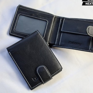 Cartera de cuero negra, cartera de cuero plegable para hombres, cartera para padrinos de boda, cartera para novio, regalos de aniversario, regalos de cumpleaños para esposo