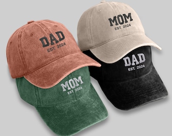 Custom Dad Vintage Caps, Embroidered Fathers Day Hats, Personalised Est Year Daddy Caps, New Dad Gifts, Adjustable Comfortable Snapback Hats