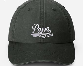 Personalised Papa Embroidered Hat, Custom Papa Hat with Est Year, New Papa Baseball Cap, Vintage Dad Hat, Gifts for Father, Gifts for Dad