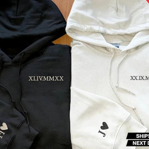 Roman Numeral Couple Matching Hoodies, Custom Embroidered Anniversary Hoody, Personalised Date Valentines Day Jumper, Valentine Couple Gifts
