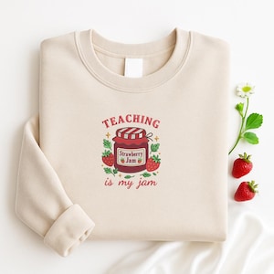 Teaching Is My Jam Embroidered Sweatshirt, Teacher Xmas Crewneck Sweater, Cute Gift Teacher Jumper, Back To School Teacher,  Gift For Her