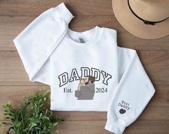 Sudadera personalizada con foto de boceto de papá, retrato sin rostro bordado para el Día del Padre, sudadera con el nombre de papá, regalos memorables para papá