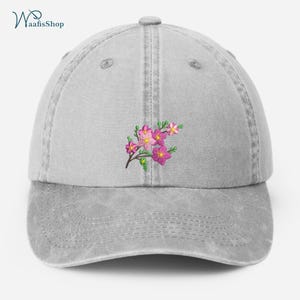 Flower Embroidered Cherry Blossom Hat, Sakura Flower Baseball Cap, Vintage Floral Summer Hat, Cottagecore Cap, Gift for Her, Birthday Gifts