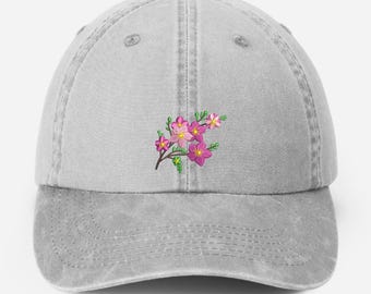 Blumen gestickte Kirschblüten-Hut, Sakura Blume Baseballkappe, Vintage Blumen Sommerhut, Cottagecore Kappe, Geschenk für sie, Geburtstagsgeschenke