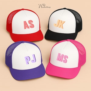 Personalised Initials Trucker Hat, Custom Printed Monogram Cap, Vacation Bachelorette Party Merch, Bridal Party Favors Hat, Gift for Bride
