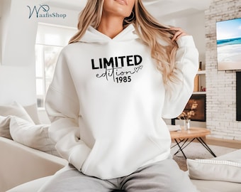 Custom Birthday Hoodie, Personalised Limited Edition Birthday Hoodie, 1985 Printed Hoodie, 40th Birthday Hoodie, Birthday Gift, Gift for Him