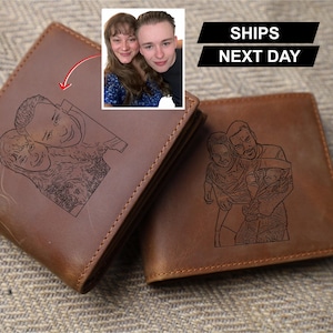 Personalisierte gravierte Foto-Brieftaschen, benutzerdefinierte Foto-Gliederungs-Leder-Brieftasche für Männer, Groomsmen-Brieftaschen, Brieftasche für Freund, Jahrestagsgeschenke