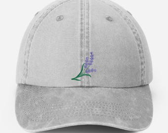 Vintage Lavender Floral Hat Embroidered Lavender Flower Baseball Cap: Washed Cotton  main image 2