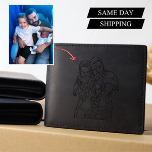 Cartera con foto grabada para hombre, cartera de cuero con foto de pareja, cartera personalizada para padrinos de boda, regalo personalizado para novios, regalo para el 80.º cumpleaños de un abuelo.