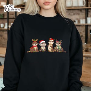 Christmas Light Otters Sweatshirt, Otter Lovers Printed Christmas Sweatshirt, Xmas Sea Animal Sweatshirt with Lights, Christmas Gift for Him