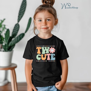 Two Cute 2nd Birthday T-Shirt, Toddler Girl 2nd Birthday Shirt, Birthday Girl Printed Tee Tops, Birthday Party Outfits, 2nd Birthday Gifts