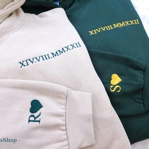 Roman Numeral Couple Matching Hoodies, Custom Embroidered Valentine Hoody, Personalised Date Matching Jumper, Valentines Day Gifts for Him
