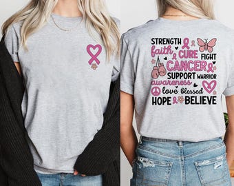 Breast Cancer Awareness Shirt, Cancer Pink Ribbon Support Tee, Breast Cancer Fighter gedrukt T-shirt, Breast Cancer Survivor Shirt, cadeau voor haar