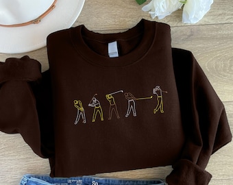 Embroidered Golfers Swinging Golf Club Sweatshirt, Golf Crewneck Sweatshirt, Golf Theme Sweatshirt, Vintage Golf Jumper, Gift for Golfers