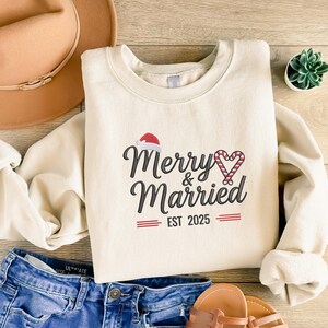 Personalised Merry and Married Embroidered Sweatshirt, Our First Christmas As Mr & Mrs Sweater,