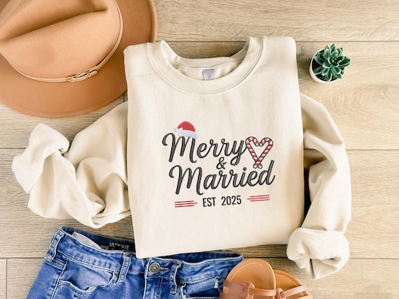 Personalised Merry and Married Embroidered Sweatshirt, Our First Christmas As Mr & Mrs Sweater, Xmas Festive Jumper, Family Matching Gifts