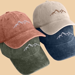Embroidered Mountain Hill Design Vintage Cap, Cotton Comfort Color Baseball Hats, Vintage Style Unisex Cap, Forest Nature Lovers Camping Hat