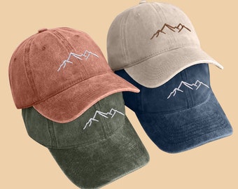 Embroidered Mountain Hill Design Vintage Cap, Cotton Comfort Color Baseball Hats, Vintage Style Unisex Cap, Forest Nature Lovers Camping Hat