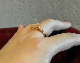 Anneau de noeud papillon délicat | Cadeaux bijoux en diamants tendance pour elle | Argent sterling 925 et or 18 carats